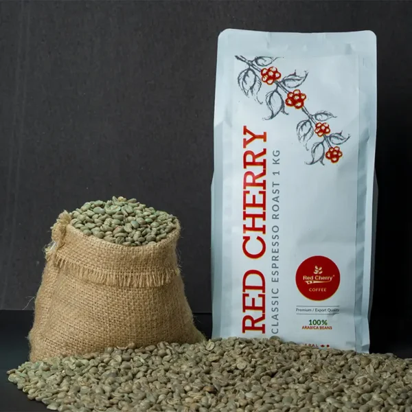 Close-up of Nepali Arabica Green Beans showcasing their fresh and vibrant green color